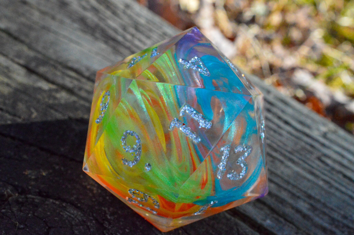 Rainbow Drops, 40mm D20-Resin Tabletop RPG Dice
