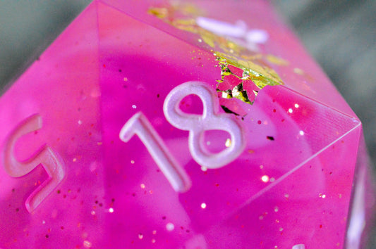 Gilded Rose Quartz, 40mm D20-Resin Tabletop RPG Dice