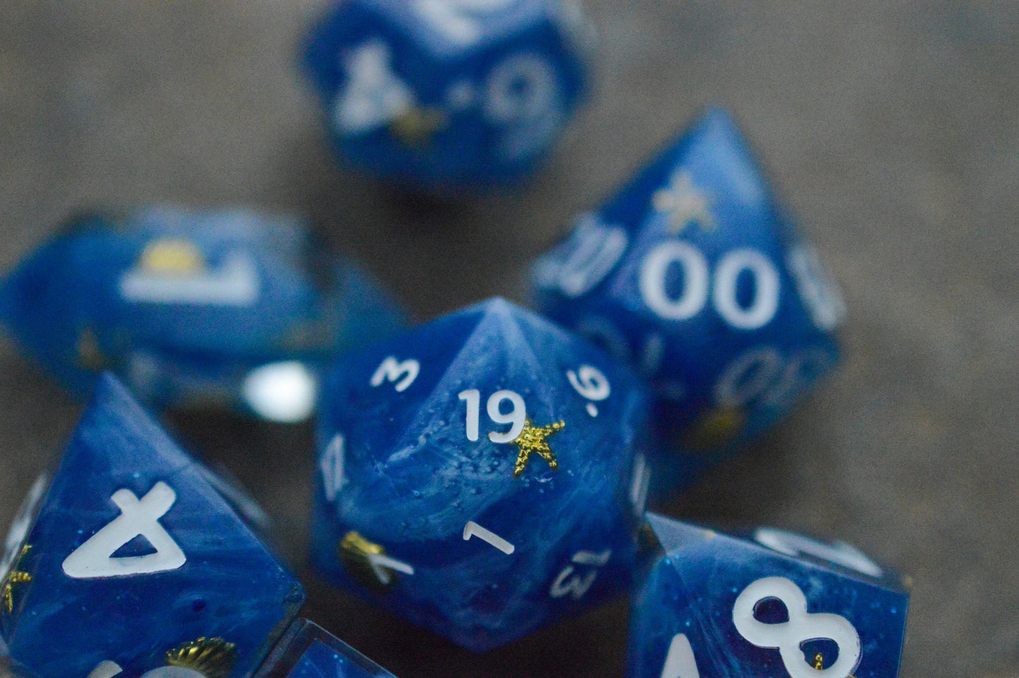 Seafoam and Seashells, Full Dice Set-Resin Tabletop RPG Dice