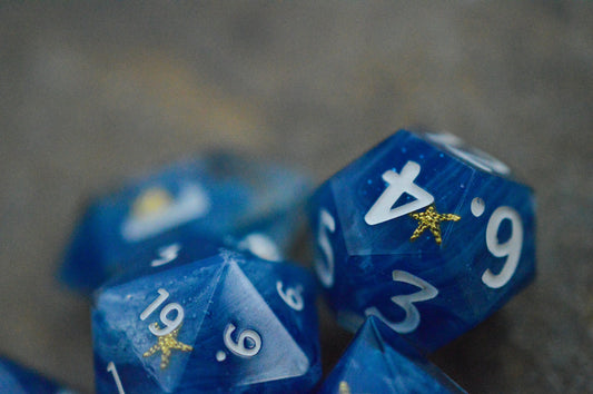 Seafoam and Seashells, Full Dice Set-Resin Tabletop RPG Dice
