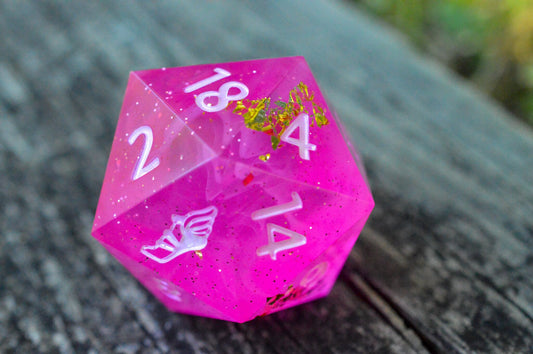 Gilded Rose Quartz, 40mm D20-Resin Tabletop RPG Dice