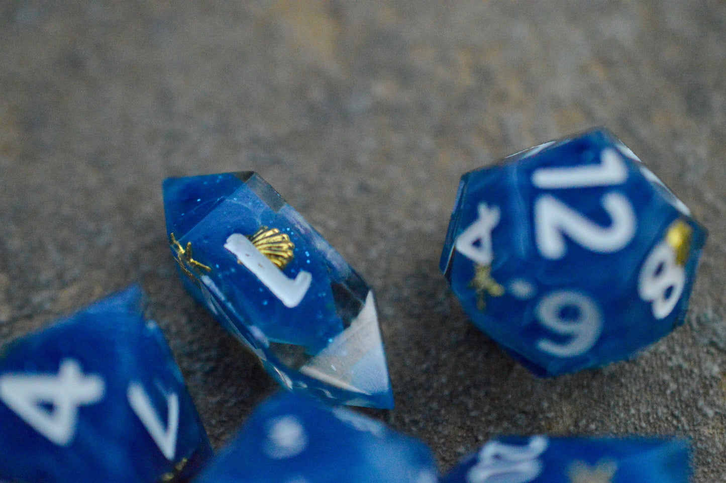 Seafoam and Seashells, Full Dice Set-Resin Tabletop RPG Dice
